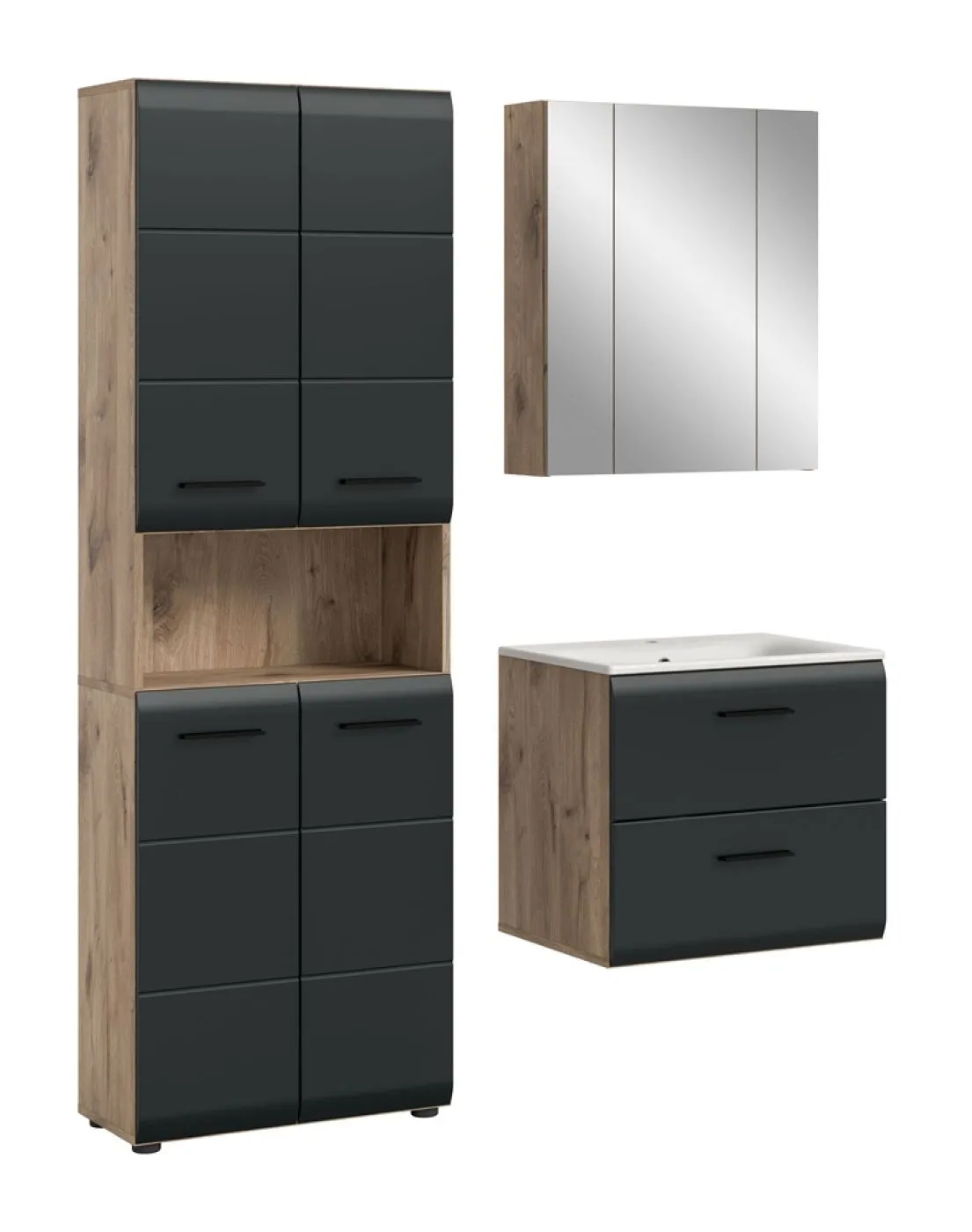 Bad Set Ice 7 | 3-teilig | Nox Oak / schwarz matt ohne