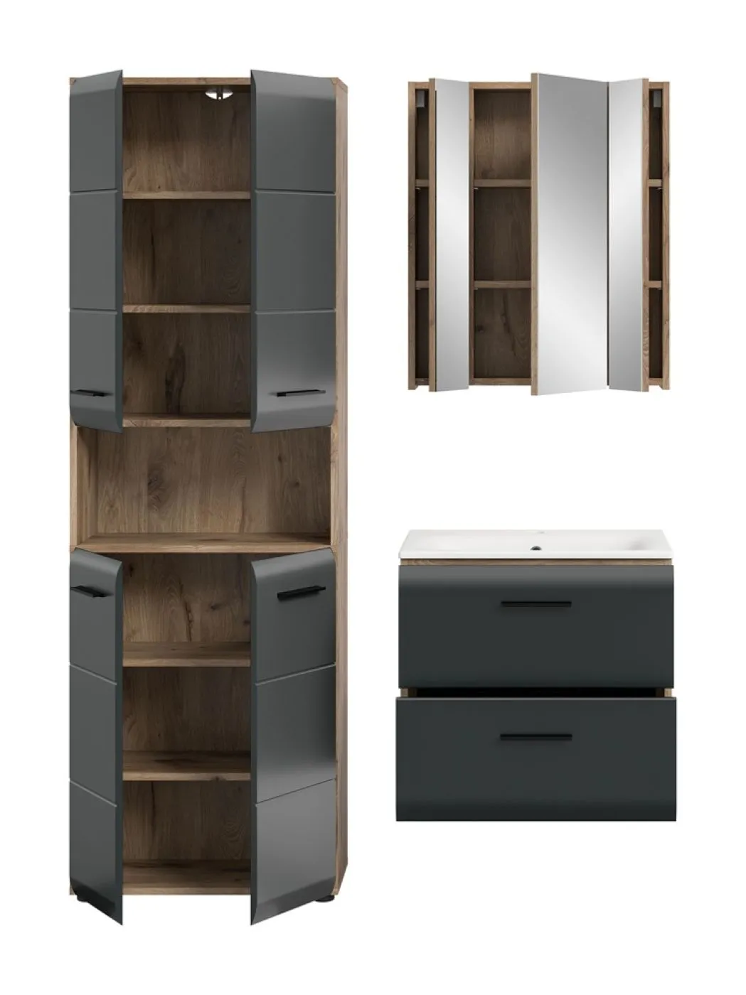 Bad Set Ice 7 | 3-teilig | Nox Oak / schwarz matt ohne