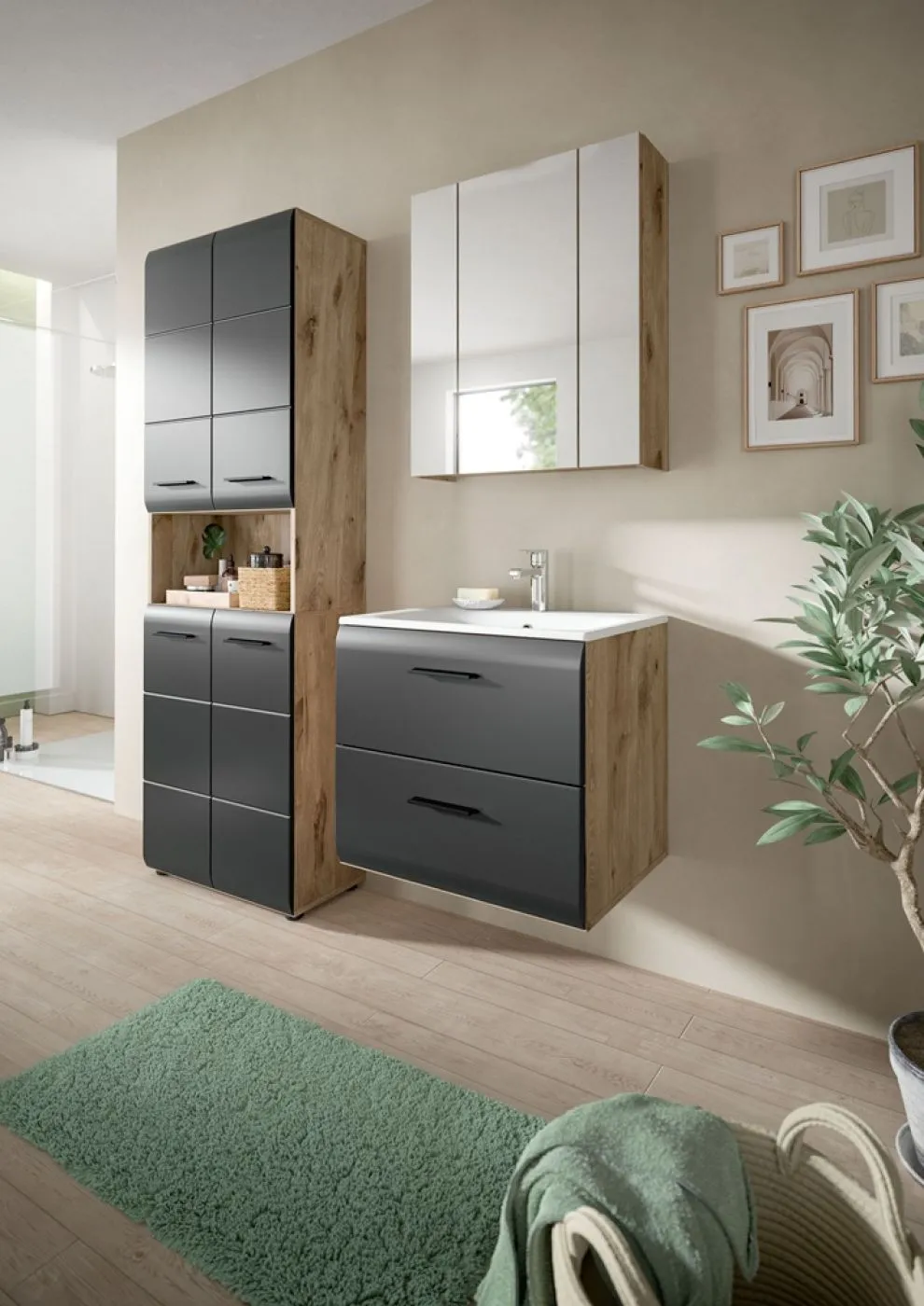 Bad Set Ice 7 | 3-teilig | Nox Oak / schwarz matt ohne