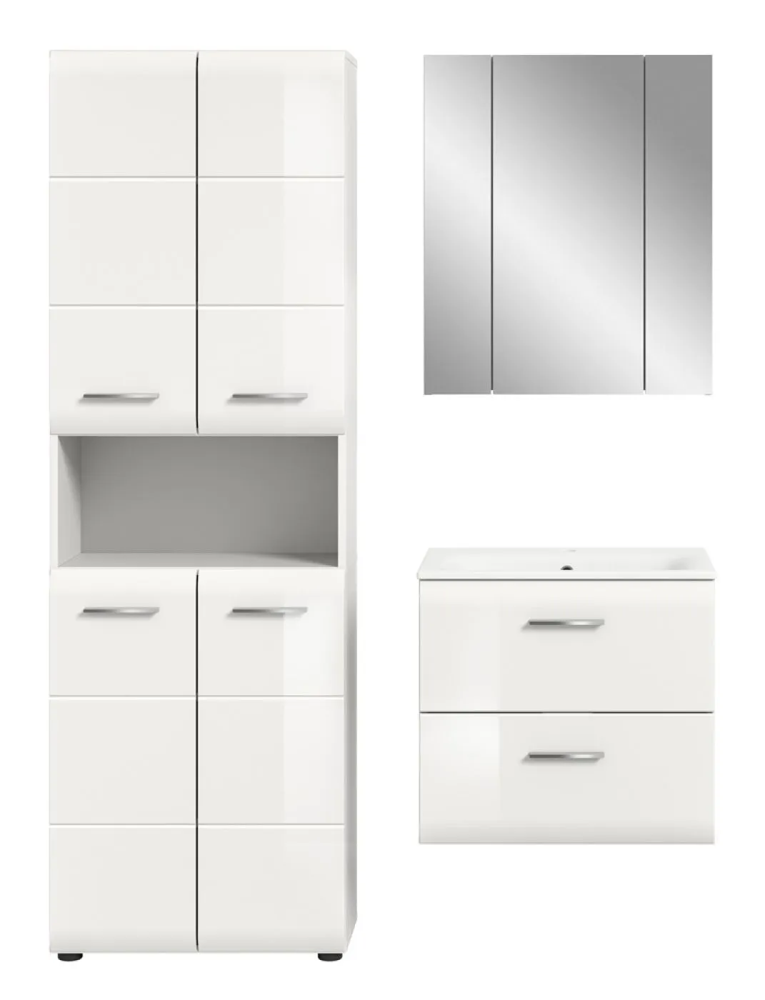 Bad Set Ice 7 | 3-teilig | weiß / weiß Hochglanz mit Badaufsatzleuchte