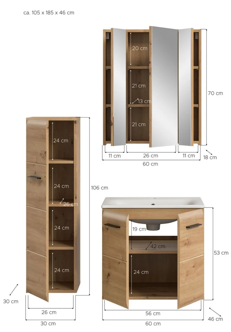 Bad Set Ice 8 | 3-teilig | Artisan Oak ohne Beleuchtung