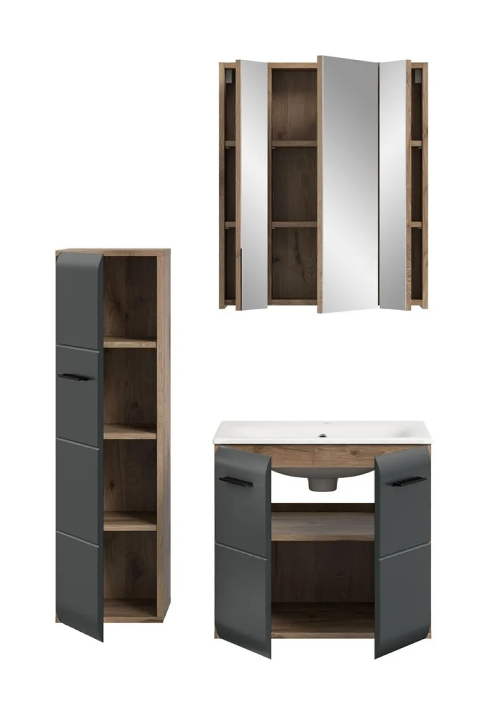 Bad Set Ice 8 | 3-teilig | Nox Oak / schwarz matt ohne