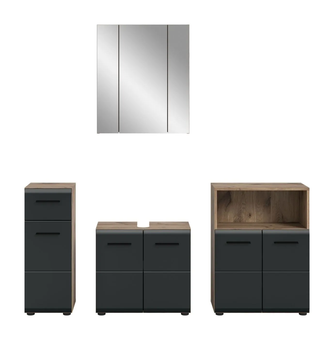 Bad Set Ice 8 | 4-teilig | Nox Oak / schwarz matt mit Aufsatzleuchte