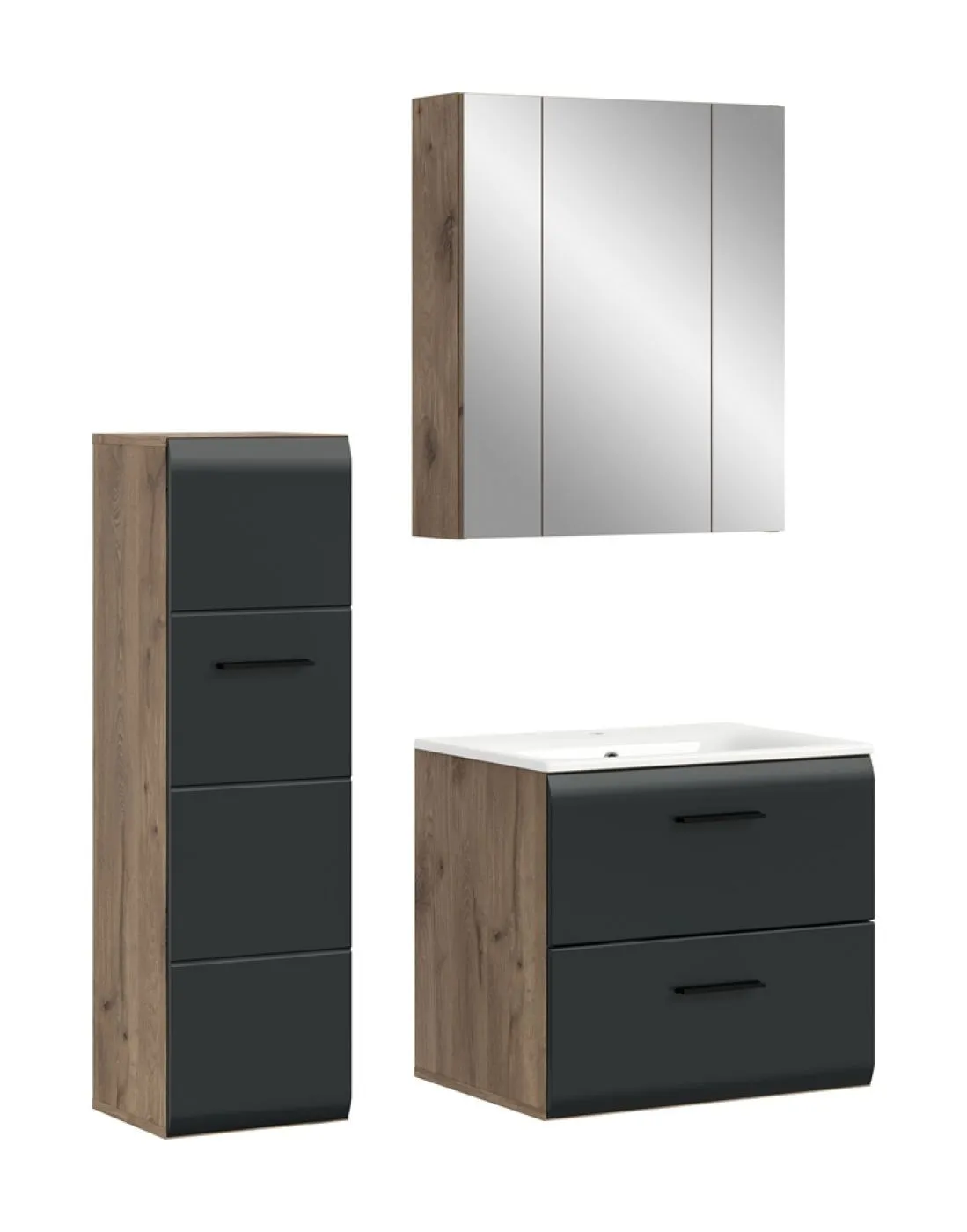 Bad Set Ice 9 | 3-teilig | Nox Oak / schwarz matt ohne