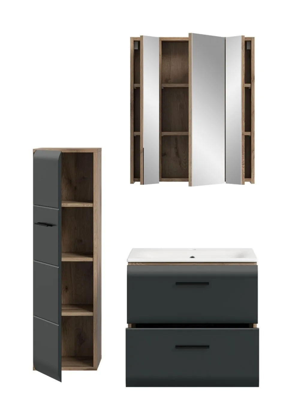 Bad Set Ice 9 | 3-teilig | Nox Oak / schwarz matt ohne