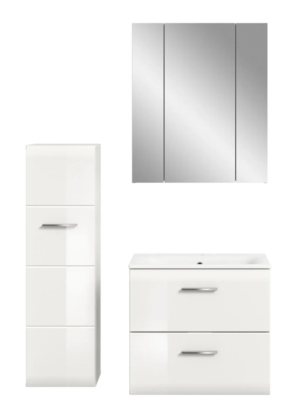 Bad Set Ice 9 | 3-teilig | weiß / weiß Hochglanz ohne Badaufsatzleuchte