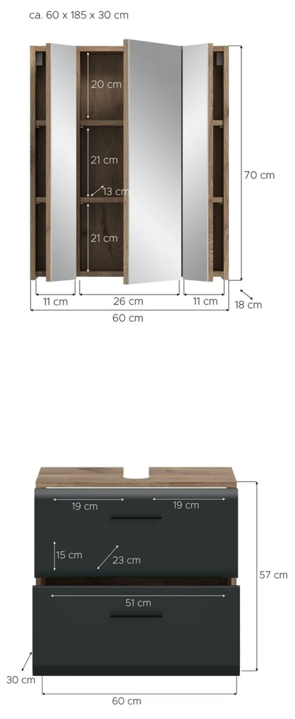 Bad Set Ice auf Rollen | 2-teilig | Nox Oak / schwarz ohne
