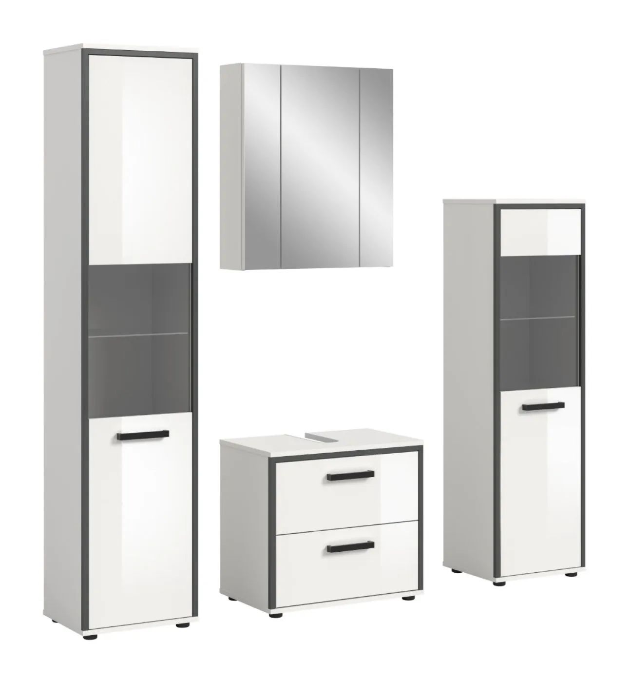 Bad Set Kojak 1 | 4-teilig | weiß / weiß Hochglanz | ohne Beleuchtung