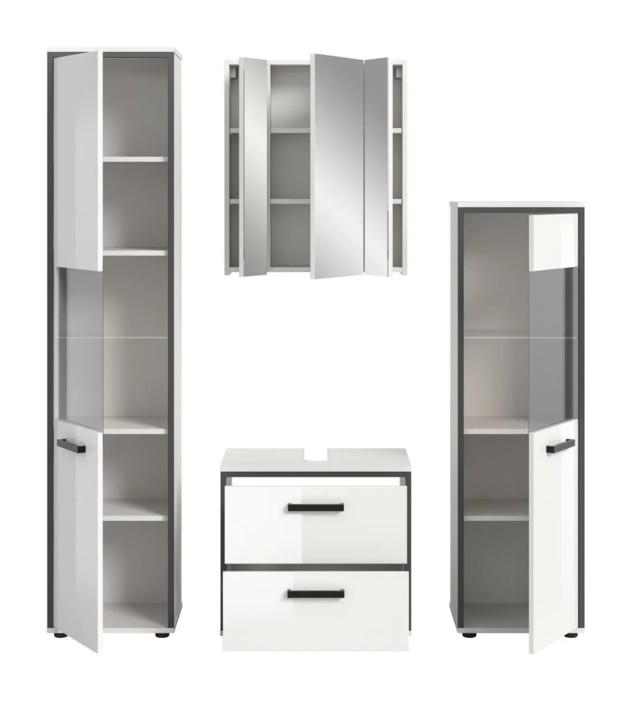 Bad Set Kojak 1 | 4-teilig | weiß / weiß Hochglanz | ohne Beleuchtung