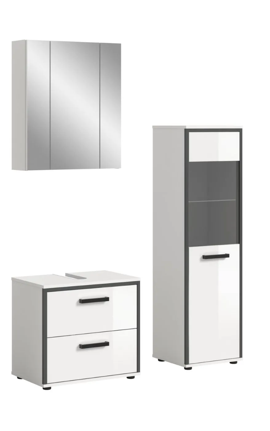 Bad Set Kojak 3 | 3-teilig | weiß / weiß Hochglanz | Beleuchtung Komplettset