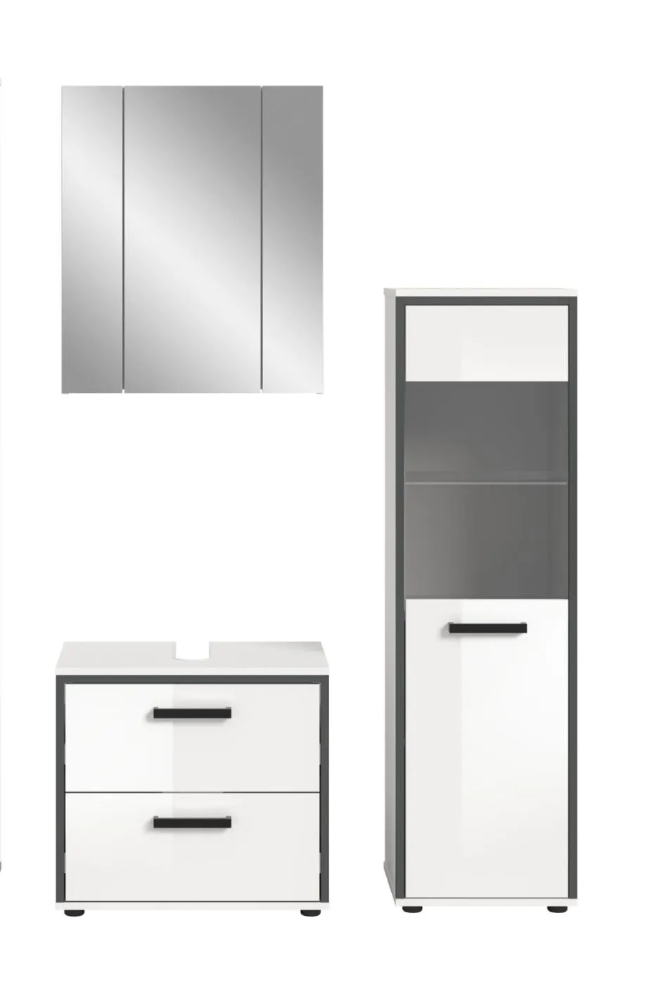 Bad Set Kojak 3 | 3-teilig | weiß / weiß Hochglanz | Beleuchtung Komplettset