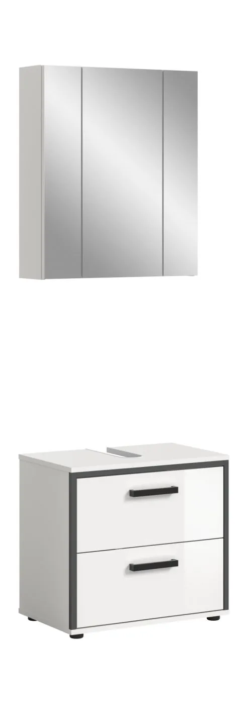Bad Set Kojak 4 | 2-teilig | weiß / weiß Hochglanz | Spiegelschrank mit Beleuchtung