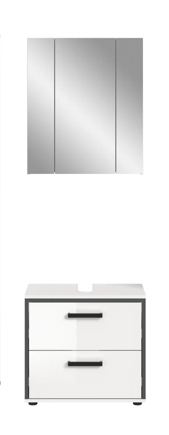 Bad Set Kojak 4 | 2-teilig | weiß / weiß Hochglanz | Spiegelschrank mit Beleuchtung