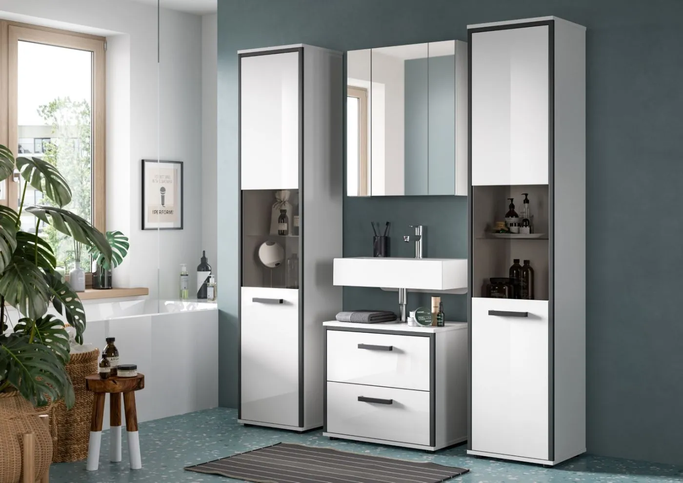 Bad Set Kojak 5 | 4-teilig | weiß / weiß Hochglanz | ohne Beleuchtung