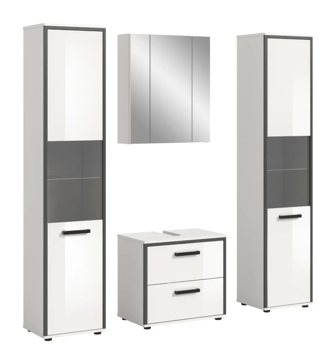 Bad Set Kojak 5 | 4-teilig | weiß / weiß Hochglanz | ohne Beleuchtung