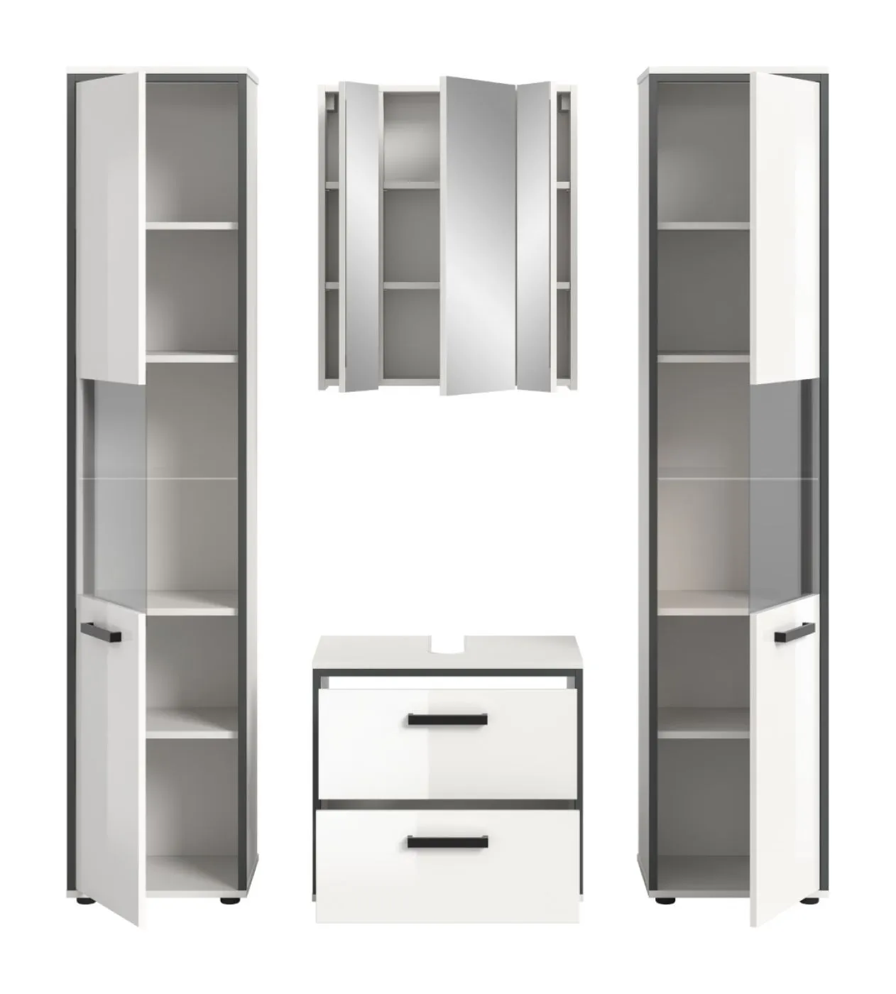 Bad Set Kojak 5 | 4-teilig | weiß / weiß Hochglanz | ohne Beleuchtung