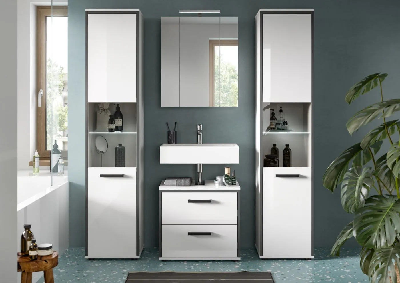 Bad Set Kojak 5 | 4-teilig | weiß / weiß Hochglanz | optional Beleuchtung