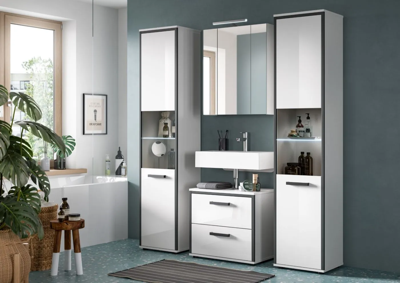 Bad Set Kojak 5 | 4-teilig | weiß / weiß Hochglanz | optional Beleuchtung