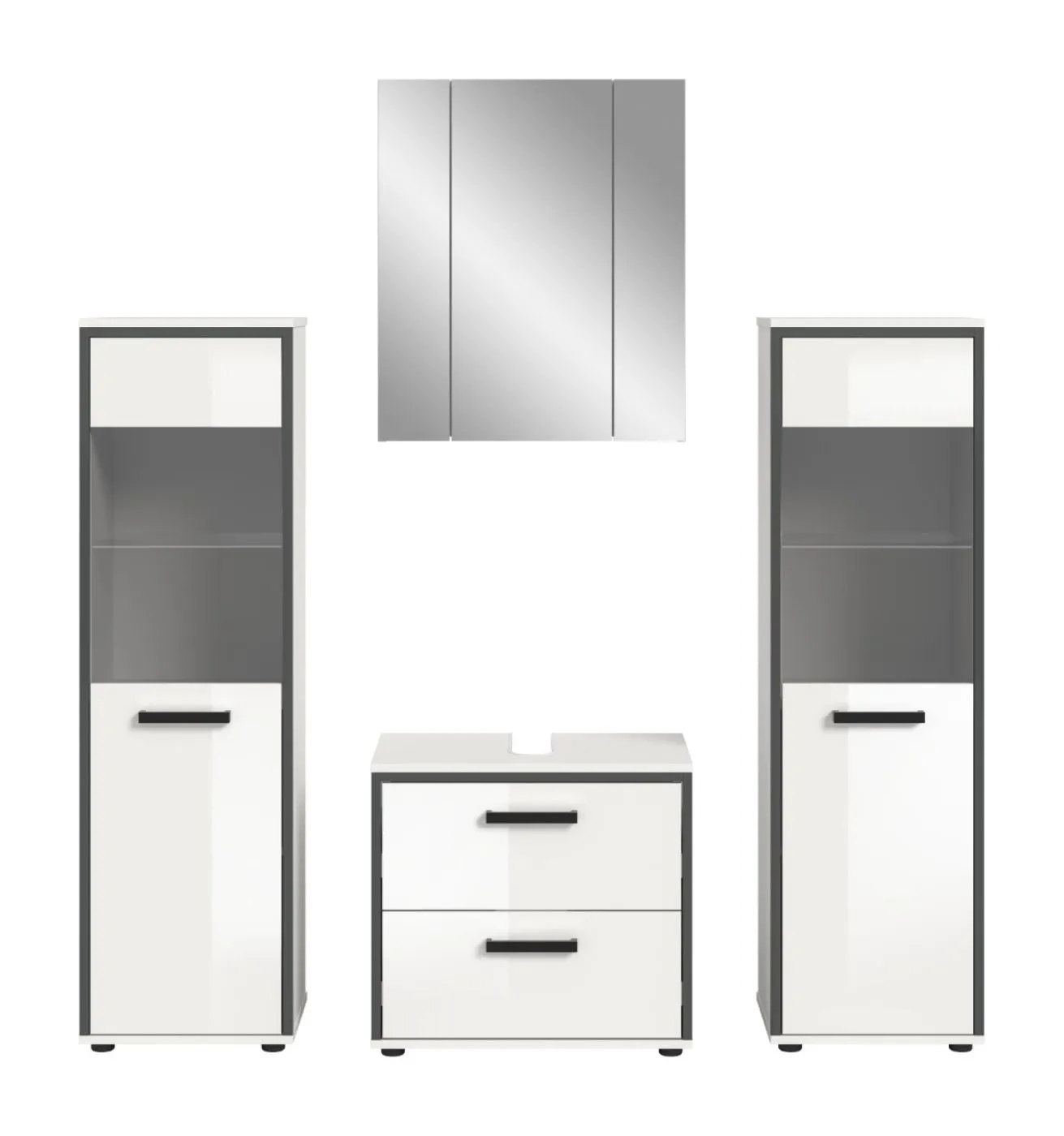 Bad Set Kojak 6 | 4-teilig | weiß / weiß Hochglanz | Beleuchtung Komplettset