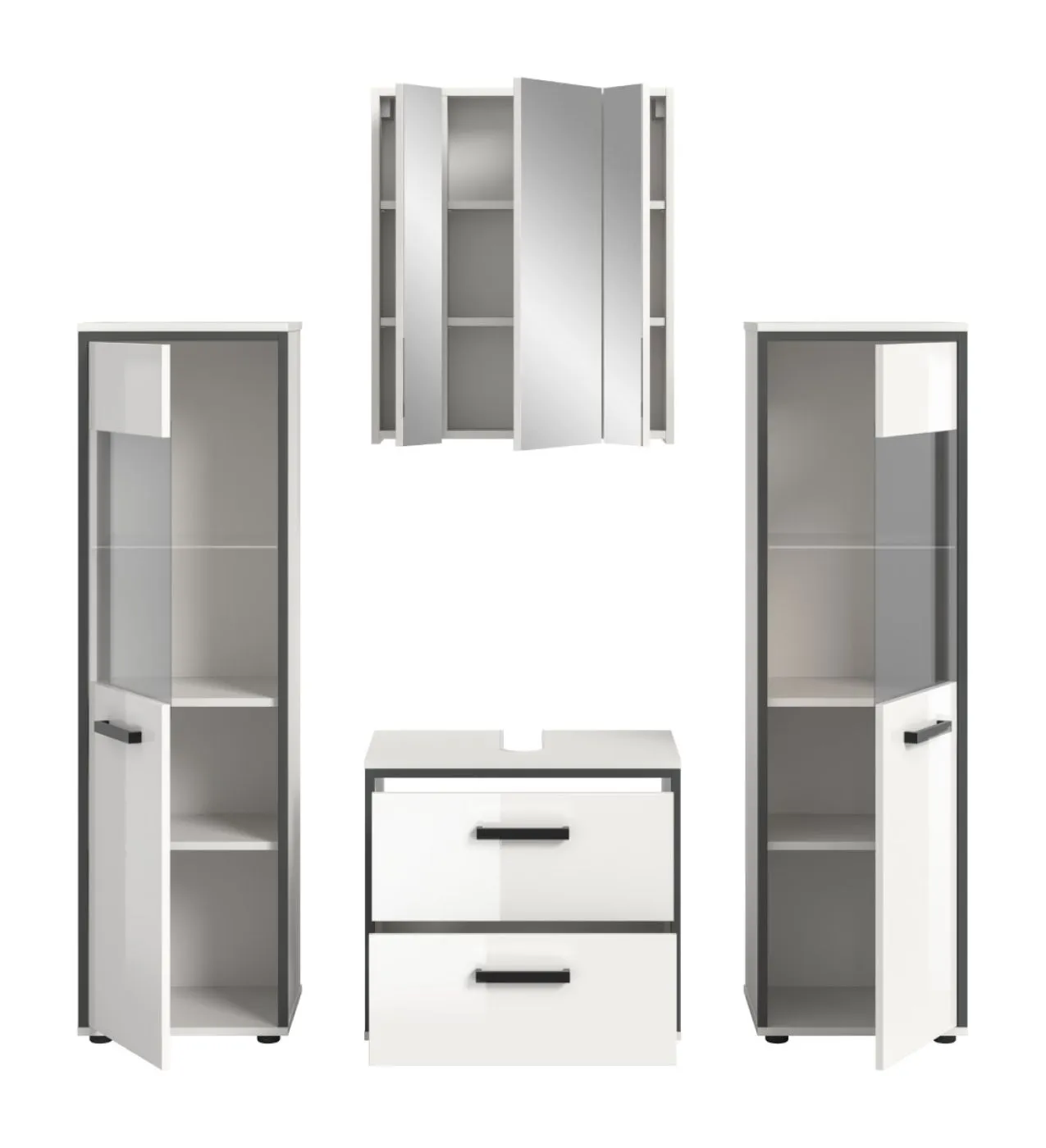 Bad Set Kojak 6 | 4-teilig | weiß / weiß Hochglanz | Beleuchtung Komplettset