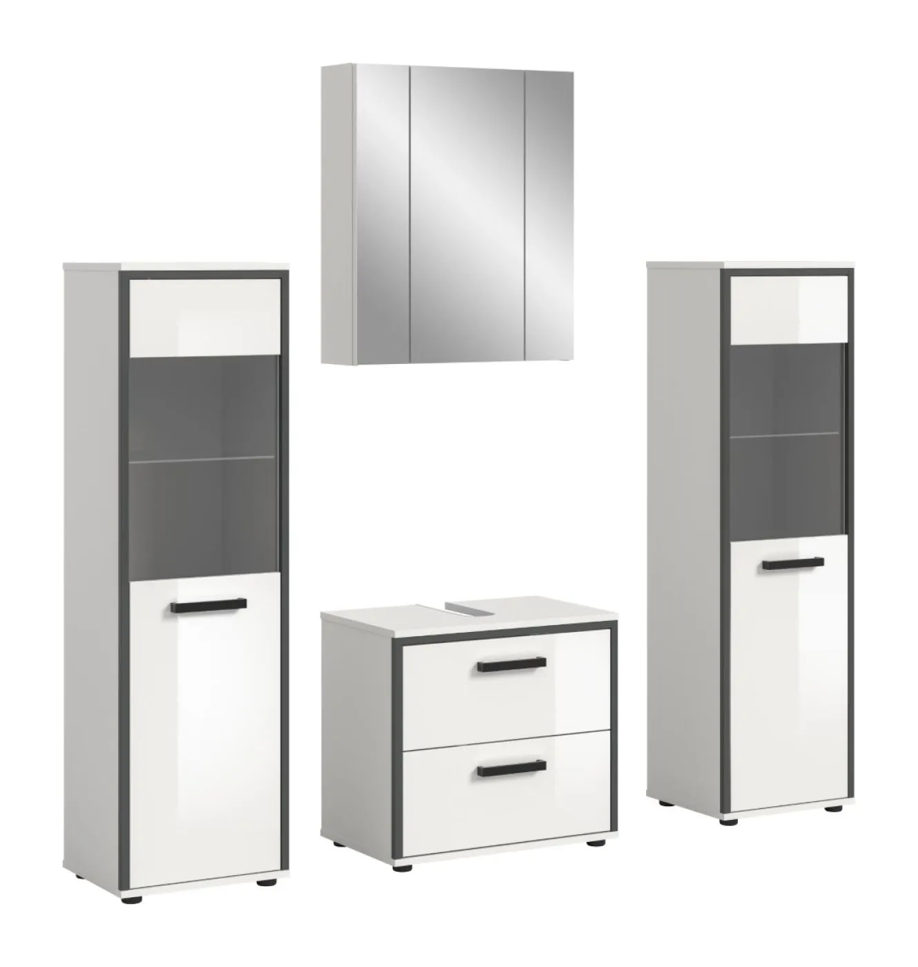 Bad Set Kojak 6 | 4-teilig | weiß / weiß Hochglanz | optional Beleuchtung