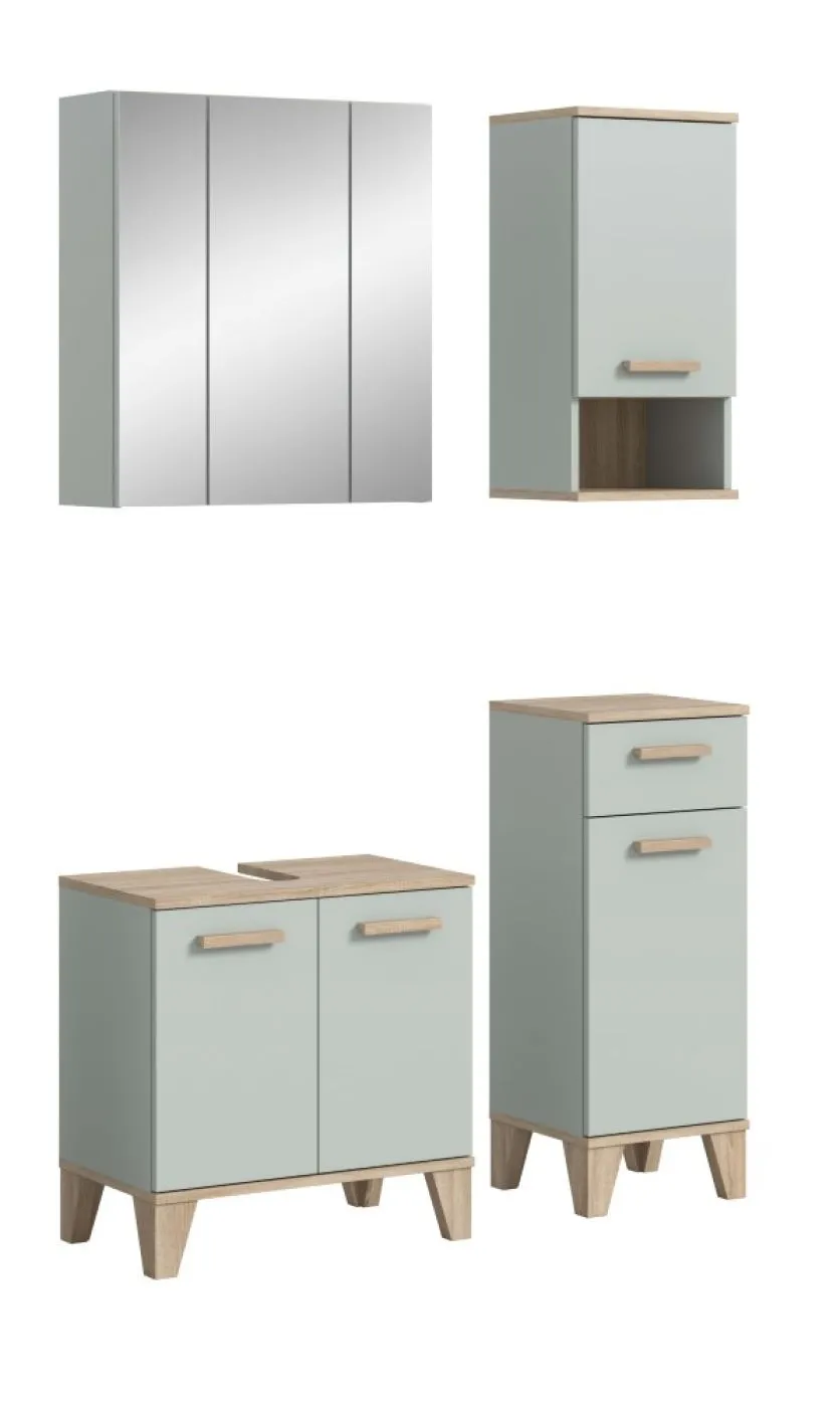 Bad Set Star 2 | 4-teilig | hellgrün / Eiche | Spiegelschrank mit optionaler Beleuchtung
