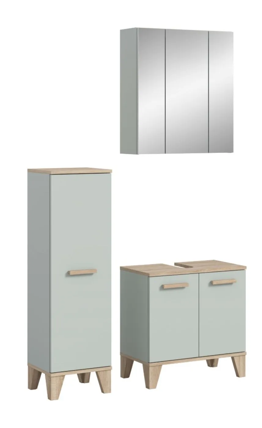 Bad Set Star 3 | 3-teilig | hellgrün / Eiche | Spiegelschrank mit Beleuchtung