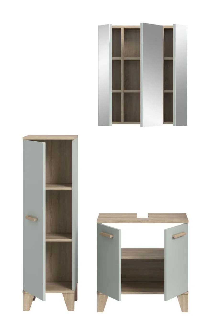 Bad Set Star 3 | 3-teilig | hellgrün / Eiche | Spiegelschrank mit optionaler Beleuchtung