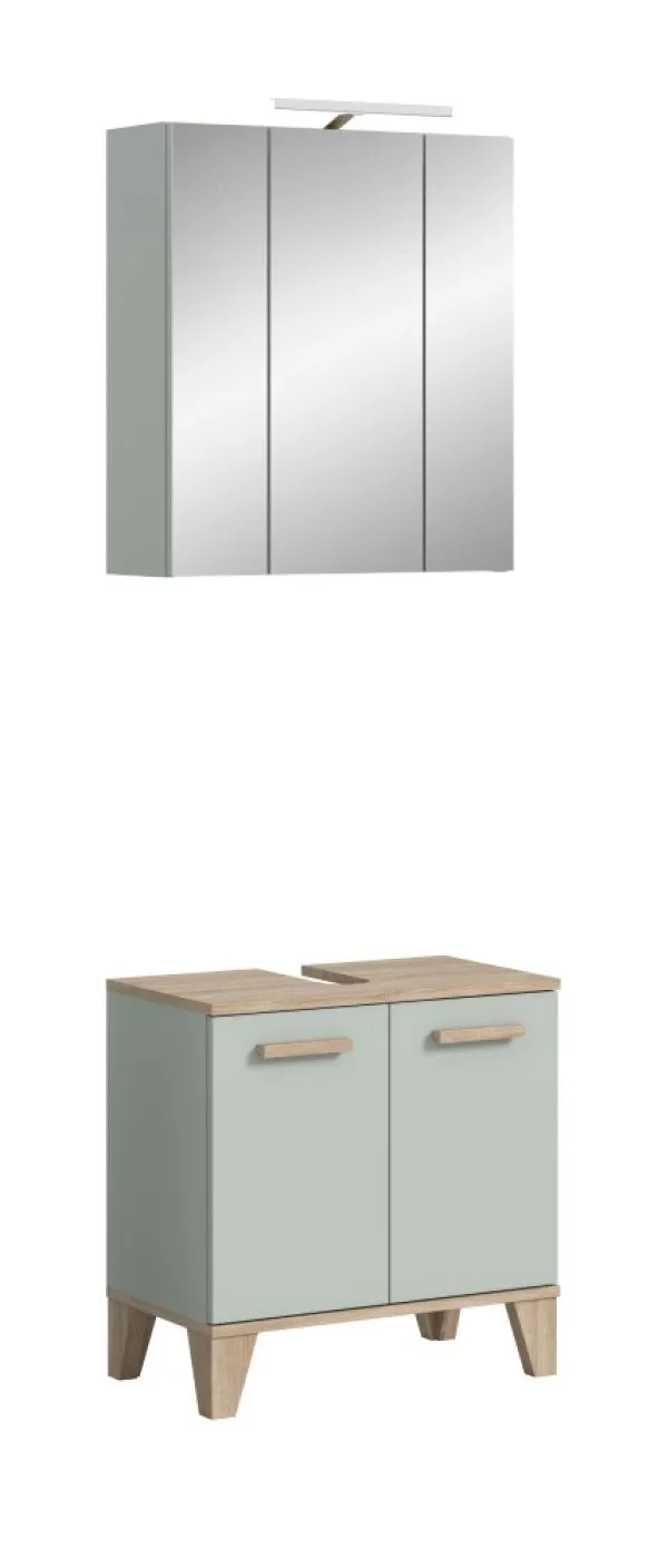 Bad Set Star 4 | 2-teilig | hellgrün / Eiche | Spiegelschrank mit optionaler Beleuchtung