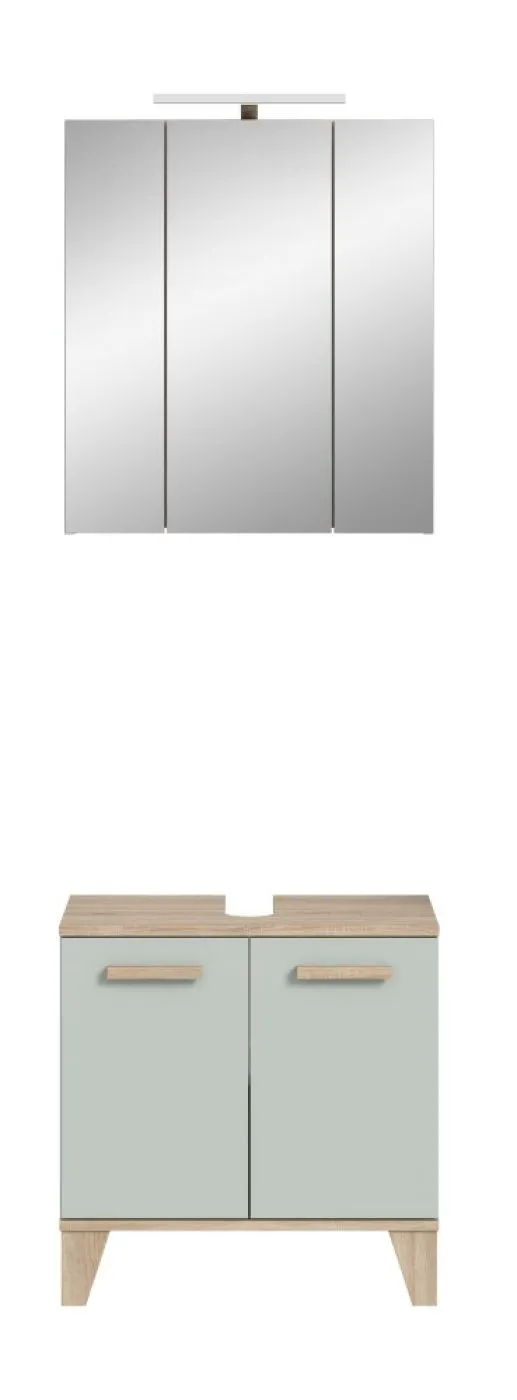 Bad Set Star 4 | 2-teilig | hellgrün / Eiche | Spiegelschrank mit optionaler Beleuchtung