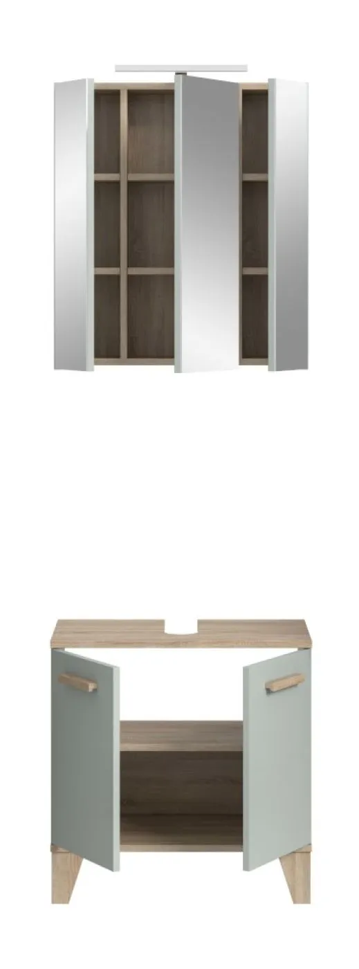 Bad Set Star 4 | 2-teilig | hellgrün / Eiche | Spiegelschrank mit optionaler Beleuchtung