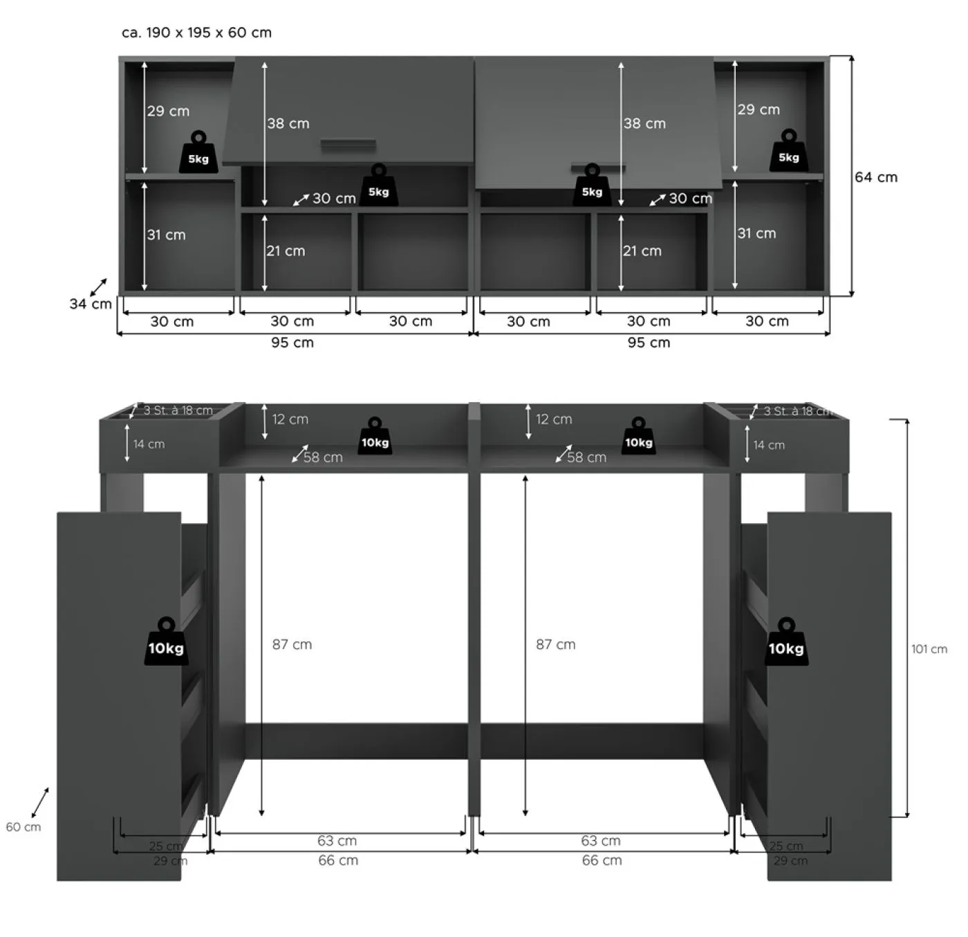 Bad Set Waschmaschinenumbau Set Free | 6-teilig | anthrazit