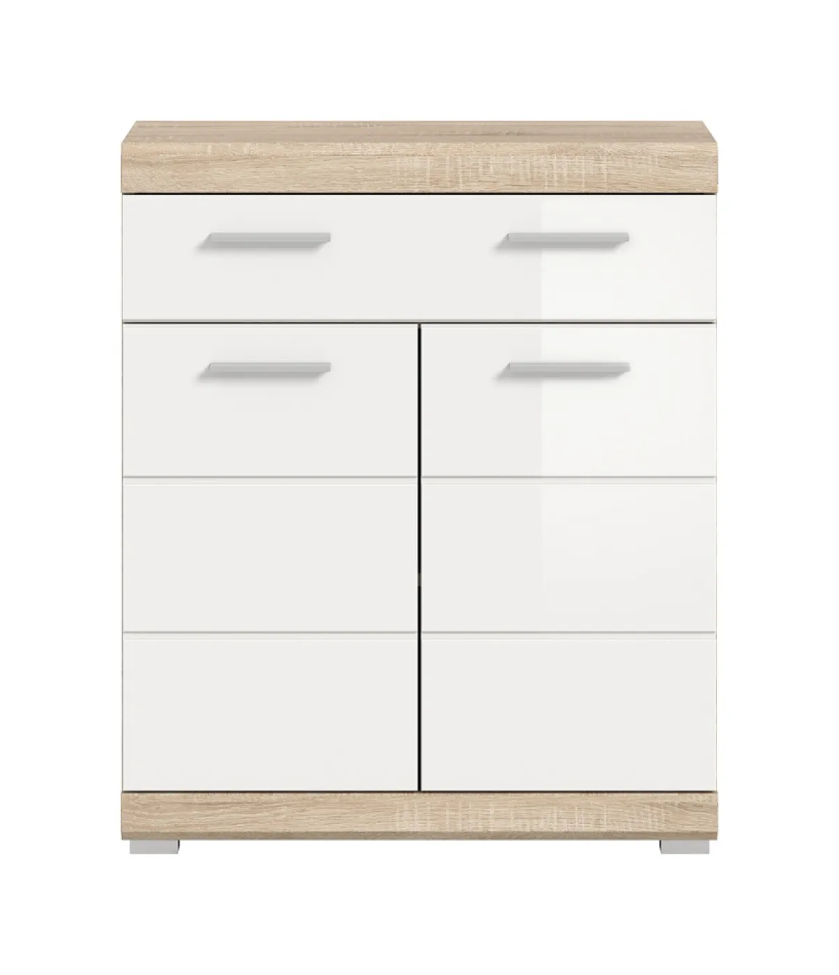 Badezimmer Kommode 2 Lambada | weiß Hochglanz / Sonoma Eiche