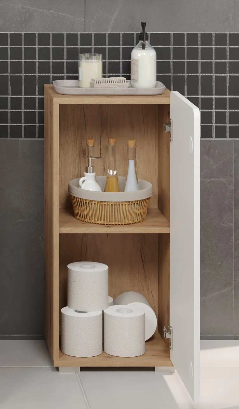 Badezimmer Kommode Ciara | weiß Hochglanz / Eiche Artisan