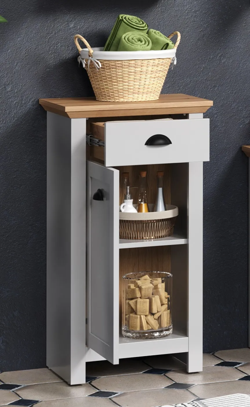 Badezimmer Kommode Landside | Landhausstil | Lichtgrau / Artisan Eiche