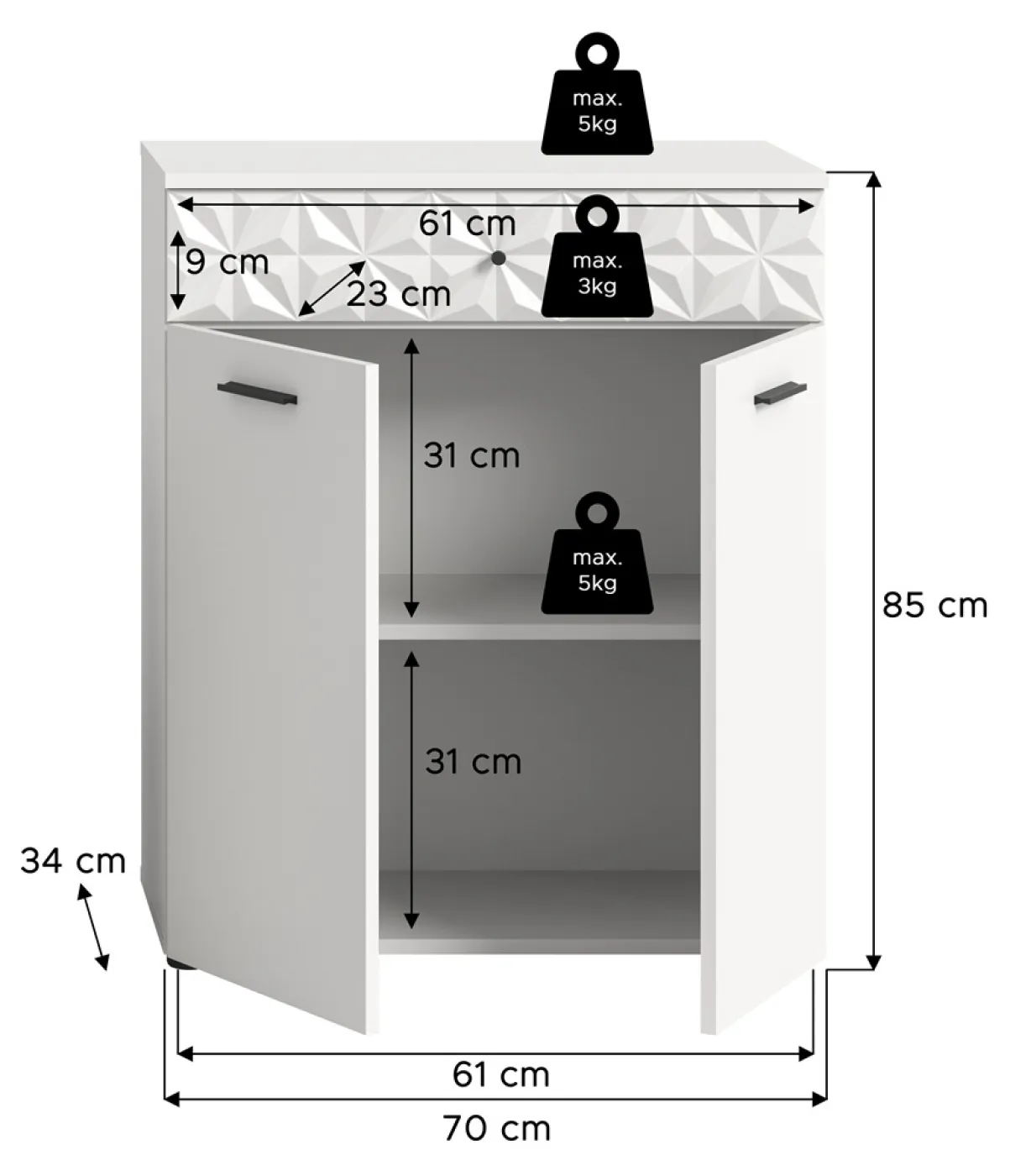 Badezimmer Kommode Prisma | weiß / weiß Hochglanz