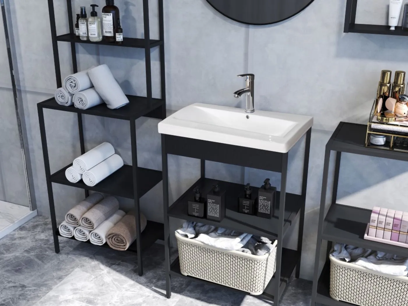 Badezimmer Regal Hochschrank Lorin | schwarz