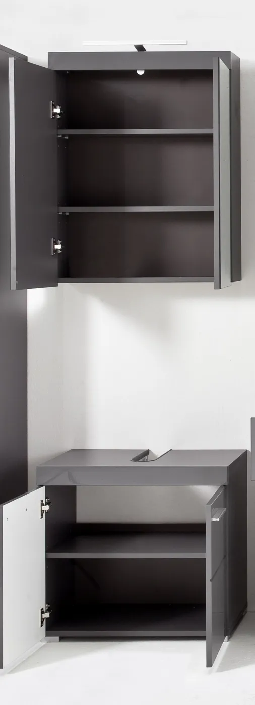 Badezimmer-Set Amanda | grau Hochglanz | 2-teilig mit Aufsatzleuchte