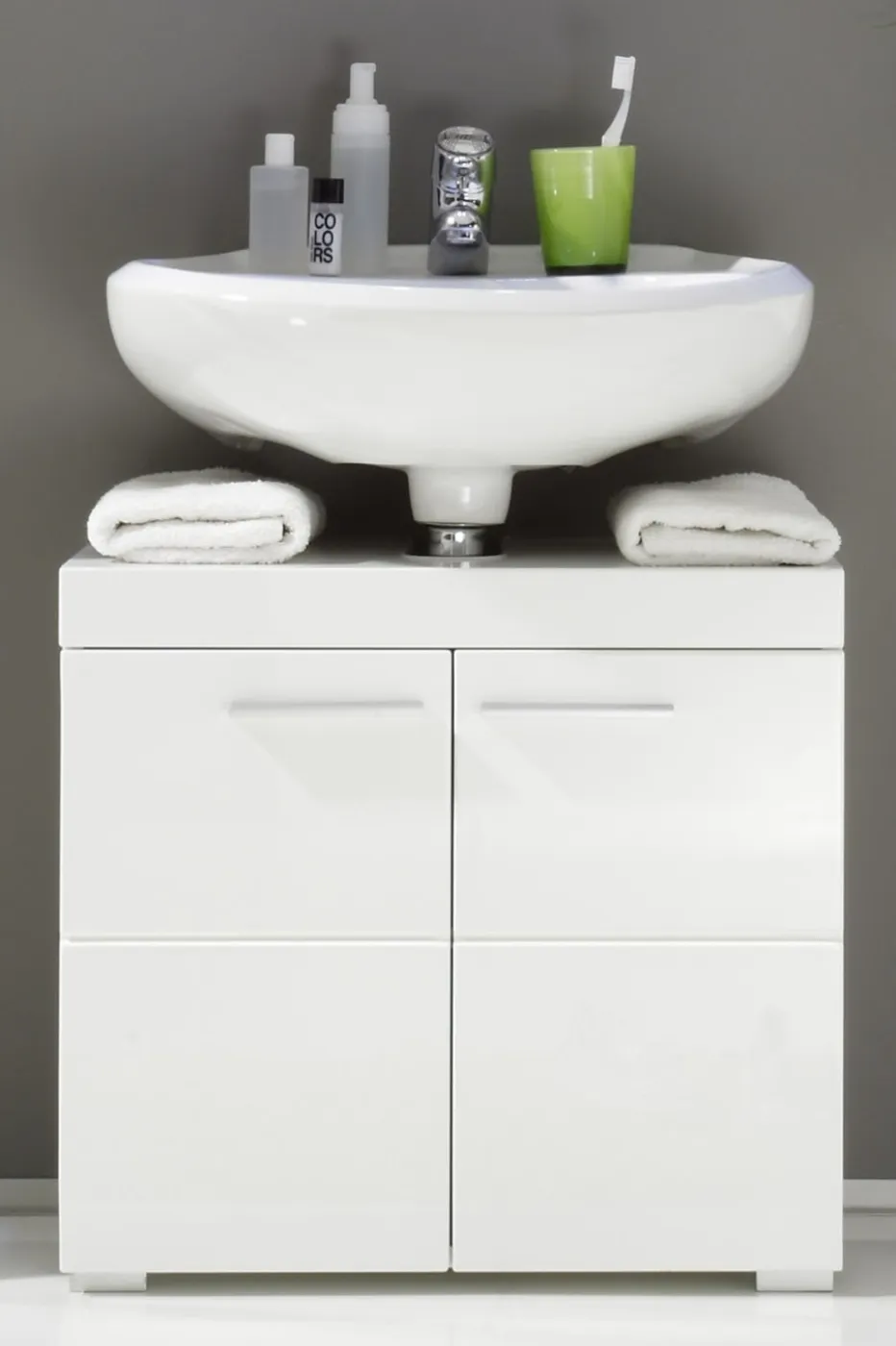 Badezimmer-Set Amanda | weiß Hochglanz | 5-teilig mit Aufsatzleuchte