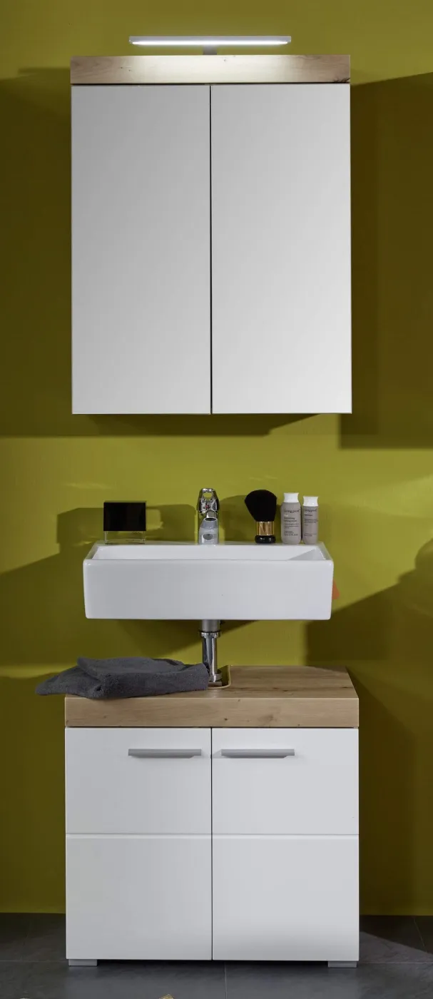 Badezimmer-Set Amanda | weiß Hochglanz / Eiche Asteiche | 2-teilig