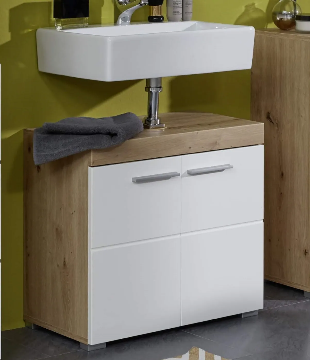 Badezimmer-Set Amanda | weiß Hochglanz / Eiche Asteiche | 2-teilig