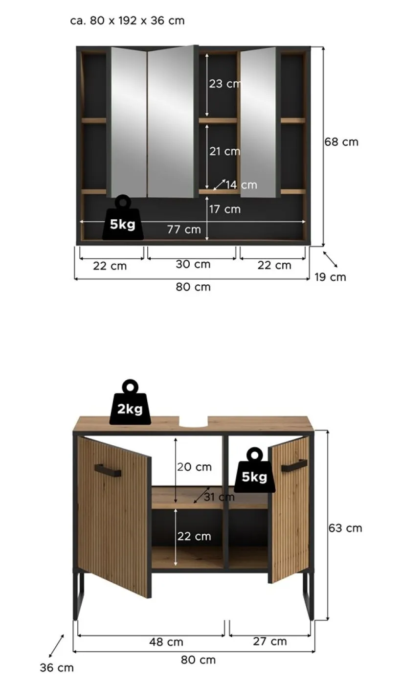 Badezimmer-Set Bagno 2 | Artisan Oak | 2-teilig mit Beleuchtung