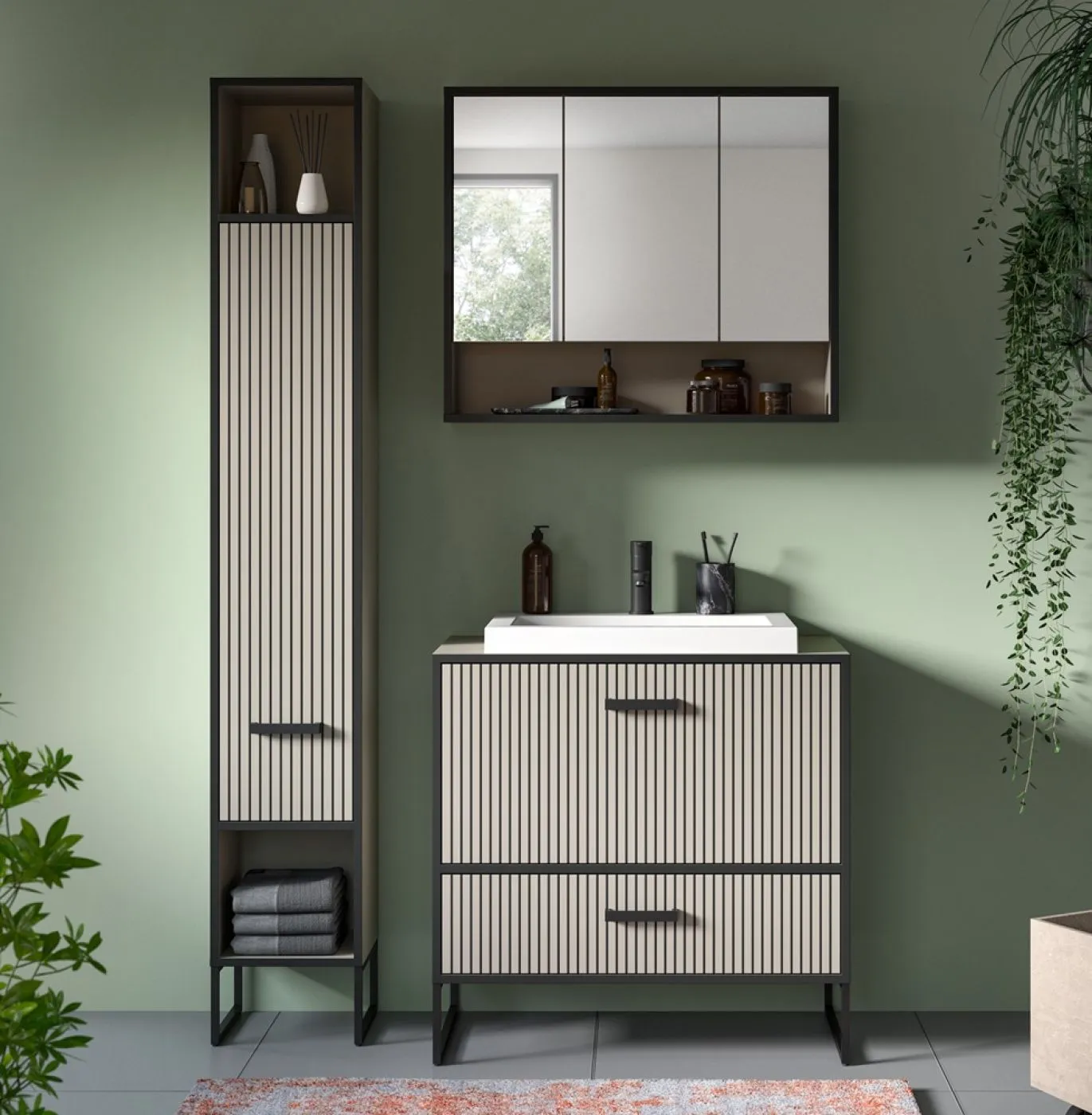 Badezimmer-Set Bagno 2 | Kaschmir | 3-teilig | inkl. Waschbecken