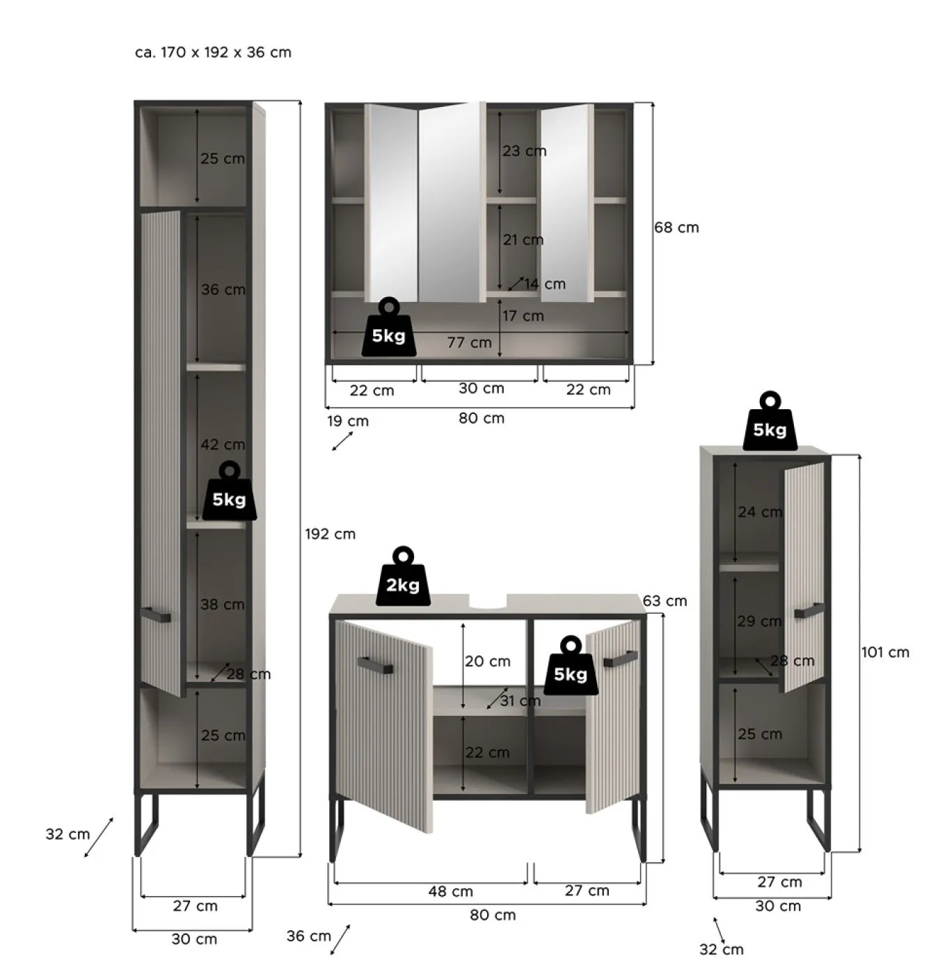 Badezimmer-Set Bagno 2 | Kaschmir | 4-teilig