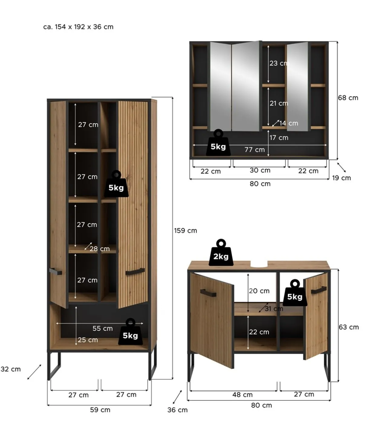 Badezimmer-Set Bagno 3 | Artisan Oak | 3-teilig ohne