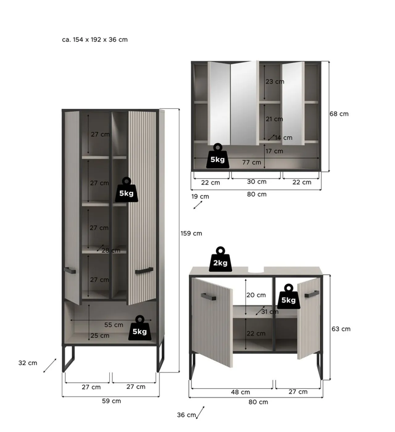 Badezimmer-Set Bagno 3 | Kaschmir | 3-teilig