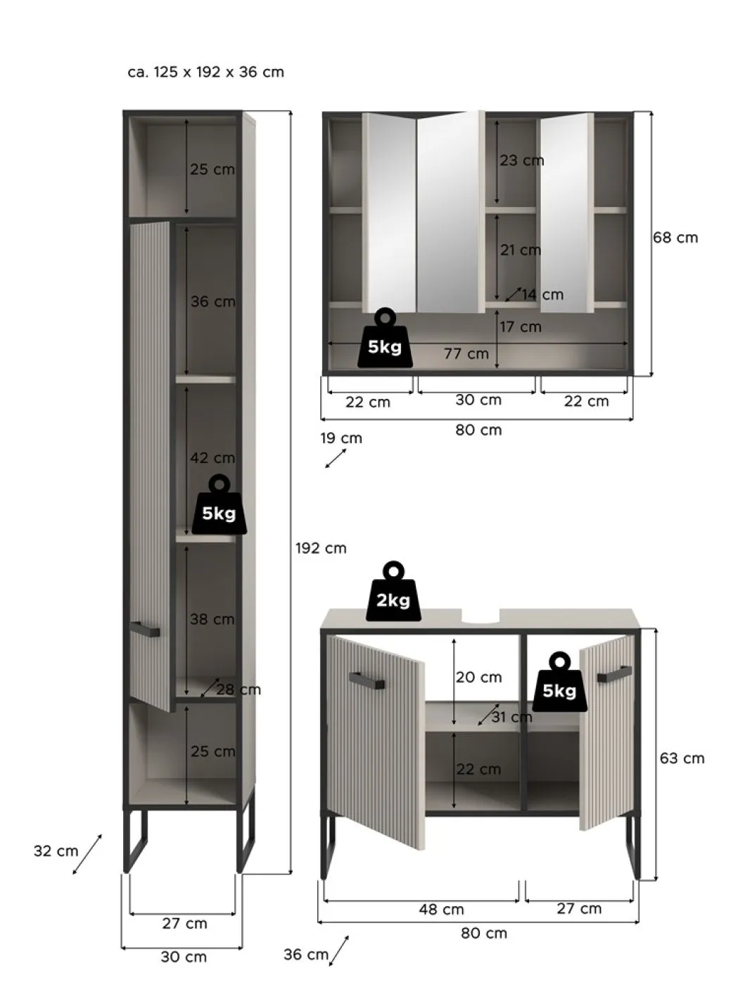 Badezimmer-Set Bagno 4 | Kaschmir | 3-teilig