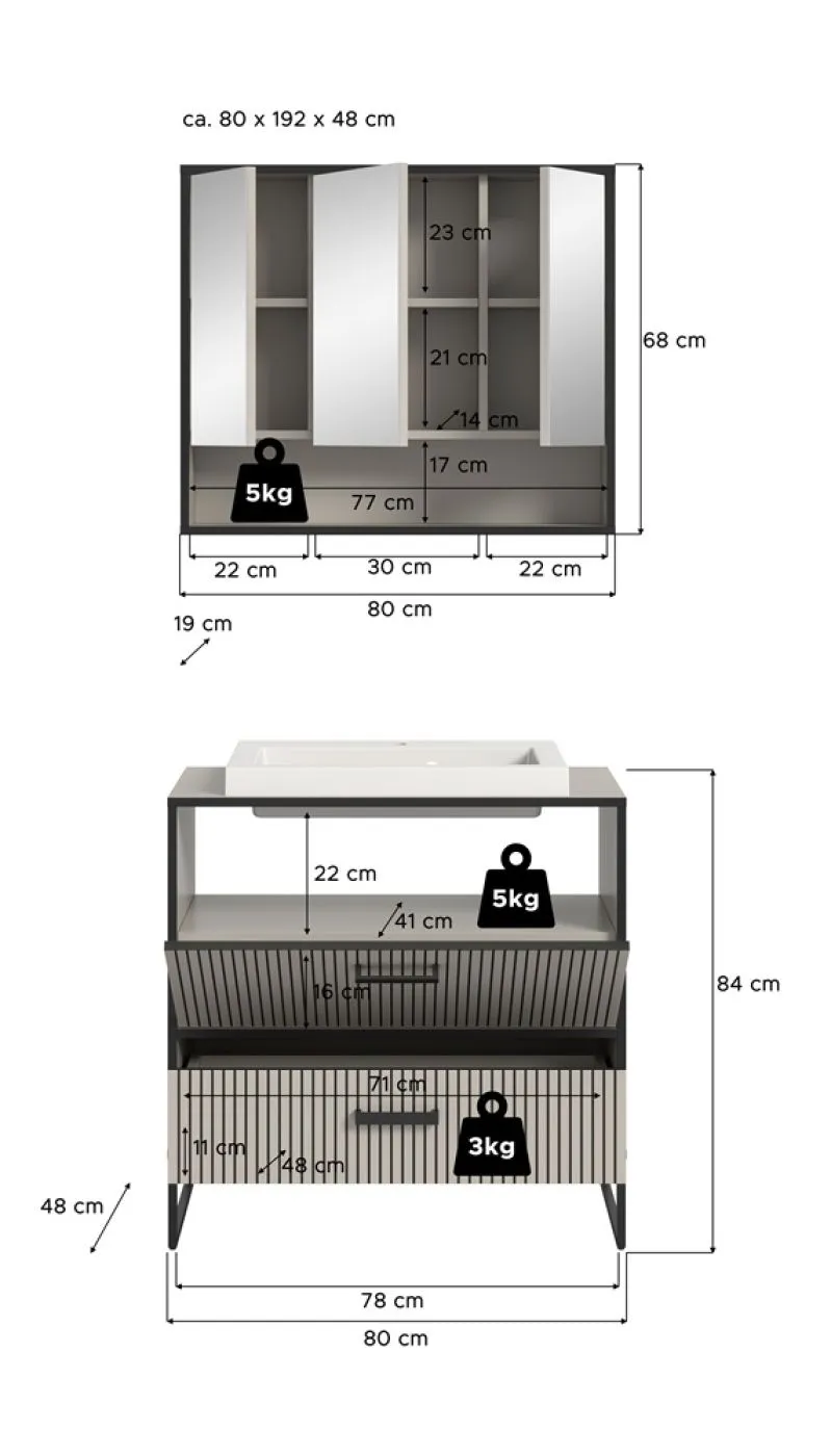 Badezimmer-Set Bagno | Kaschmir | 2-teilig | inkl. Waschbecken