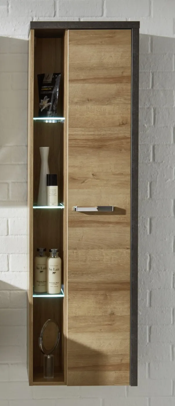 Badezimmer-Set Bay | Eiche Honig / Beton | 3-teilig mit Aufsatzleuchte