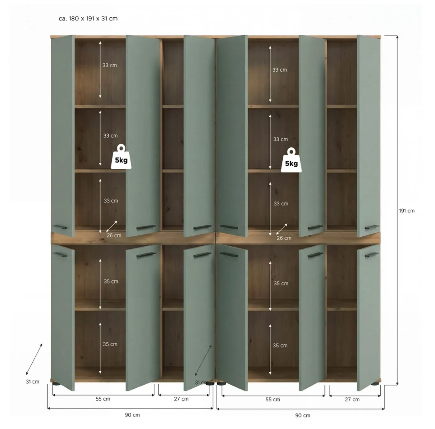 Badezimmer-Set Blake 1 | Salbei / Artisan Eiche | 2-teilig